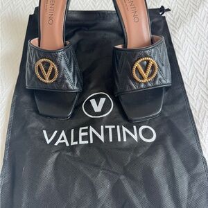 Valentino Black Quilted Heels with Gold Logo
